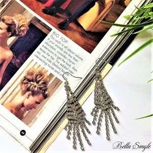 White Dangle Gems Silver Statement Earrings